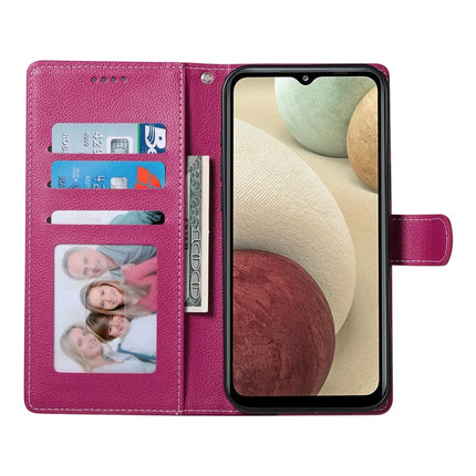 DF-012 For Samsung Galaxy A05s 4G Case Litchi Texture Leather Magnetic Clasp Wallet Stand Phone Cover with Wrist Strap