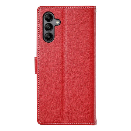 DF-012 For Samsung Galaxy A05s 4G Case Litchi Texture Leather Magnetic Clasp Wallet Stand Phone Cover with Wrist Strap
