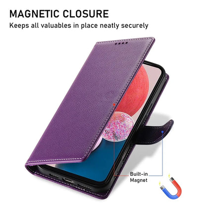 DF-012 For Samsung Galaxy A15 5G / A15 4G Case Litchi Texture Leather Magnetic Clasp Wallet Stand Phone Cover with Wrist Strap