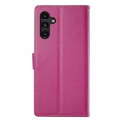 DF-012 For Samsung Galaxy A15 5G / A15 4G Case Litchi Texture Leather Magnetic Clasp Wallet Stand Phone Cover with Wrist Strap