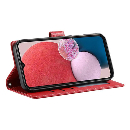DF-012 For Samsung Galaxy A15 5G / A15 4G Case Litchi Texture Leather Magnetic Clasp Wallet Stand Phone Cover with Wrist Strap