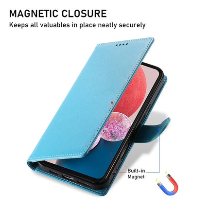 DF-012 For Samsung Galaxy A15 5G / A15 4G Case Litchi Texture Leather Magnetic Clasp Wallet Stand Phone Cover with Wrist Strap