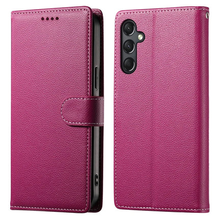 DF-012 For Samsung Galaxy A24 4G (162.1 x 77.6 x 8.3mm) Case Litchi Texture Leather Magnetic Clasp Wallet Stand Phone Cover - Rose