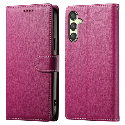 DF-012 For Samsung Galaxy A25 5G (Global) (161.0 x 76.5 x 8.3mm) Case Litchi Texture Leather Wallet Stand Phone Cover - Rose
