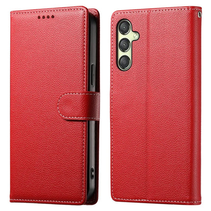 DF-012 For Samsung Galaxy A25 5G (Global) (161.0 x 76.5 x 8.3mm) Case Litchi Texture Leather Wallet Stand Phone Cover - Red