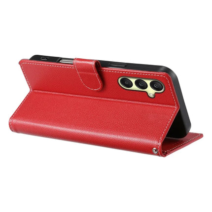 DF-012 For Samsung Galaxy A26 5G Case Litchi Texture Leather Magnetic Clasp Wallet Stand Phone Cover with Wrist Strap