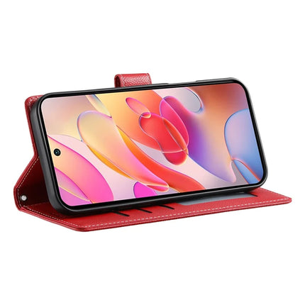 DF-012 For Samsung Galaxy A26 5G Case Litchi Texture Leather Magnetic Clasp Wallet Stand Phone Cover with Wrist Strap