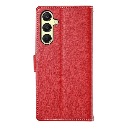 DF-012 For Samsung Galaxy A26 5G Case Litchi Texture Leather Magnetic Clasp Wallet Stand Phone Cover with Wrist Strap
