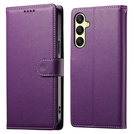 DF-012 For Samsung Galaxy A16 5G / A16 4G Case Litchi Texture Leather Magnetic Clasp Wallet Stand Phone Cover - Purple
