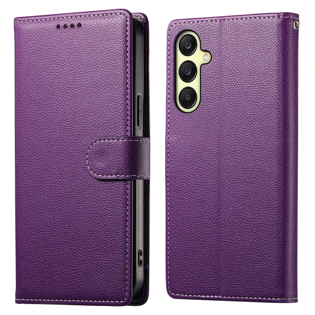 DF-012 For Samsung Galaxy A16 5G / A16 4G Case Litchi Texture Leather Magnetic Clasp Wallet Stand Phone Cover - Purple