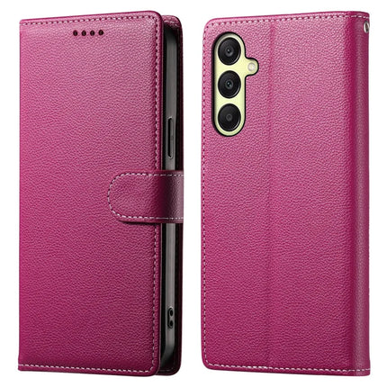 DF-012 For Samsung Galaxy A16 5G / A16 4G Case Litchi Texture Leather Magnetic Clasp Wallet Stand Phone Cover - Rose