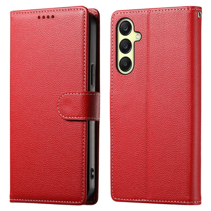 DF-012 For Samsung Galaxy A16 5G / A16 4G Case Litchi Texture Leather Magnetic Clasp Wallet Stand Phone Cover - Red