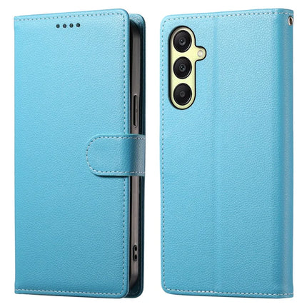 DF-012 For Samsung Galaxy A16 5G / A16 4G Case Litchi Texture Leather Magnetic Clasp Wallet Stand Phone Cover - Sky Blue