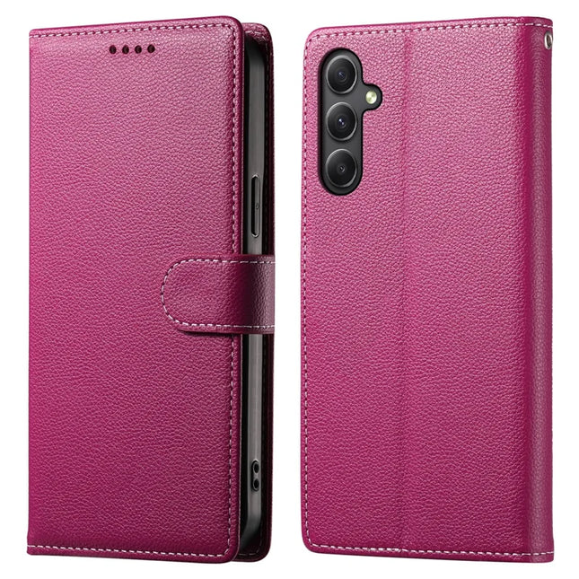 DF-012 For Samsung Galaxy A34 5G Case Litchi Texture Leather Magnetic Clasp Wallet Stand Phone Cover - Rose