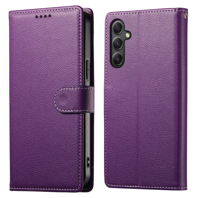 DF-012 For Samsung Galaxy A34 5G Case Litchi Texture Leather Magnetic Clasp Wallet Stand Phone Cover - Purple