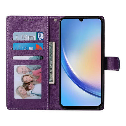 DF-012 For Samsung Galaxy A34 5G Case Litchi Texture Leather Magnetic Clasp Wallet Stand Phone Cover