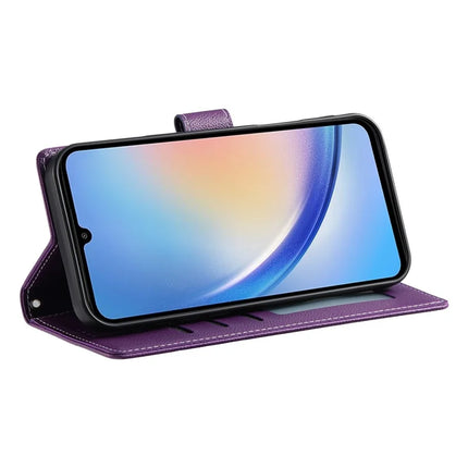 DF-012 For Samsung Galaxy A34 5G Case Litchi Texture Leather Magnetic Clasp Wallet Stand Phone Cover