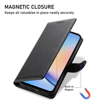 DF-012 For Samsung Galaxy A34 5G Case Litchi Texture Leather Magnetic Clasp Wallet Stand Phone Cover