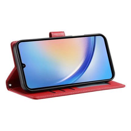 DF-012 For Samsung Galaxy A34 5G Case Litchi Texture Leather Magnetic Clasp Wallet Stand Phone Cover