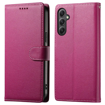 DF-012 For Samsung Galaxy A35 5G Case Litchi Texture Leather Magnetic Clasp Wallet Stand Phone Cover - Rose