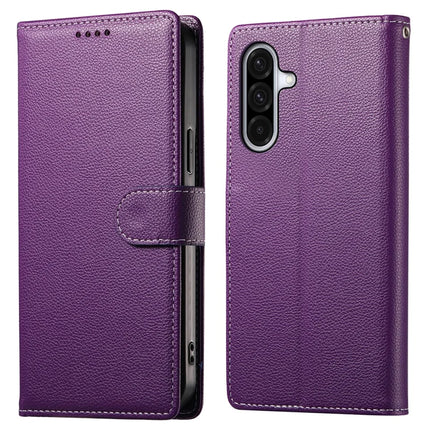 DF-012 For Samsung Galaxy A56 5G / A36 5G Case Litchi Texture Leather Magnetic Clasp Wallet Stand Phone Cover - Purple