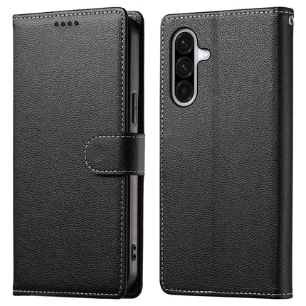 DF-012 For Samsung Galaxy A56 5G / A36 5G Case Litchi Texture Leather Magnetic Clasp Wallet Stand Phone Cover - Black
