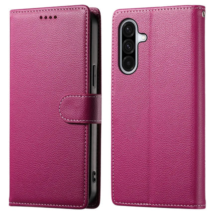 DF-012 For Samsung Galaxy A56 5G / A36 5G Case Litchi Texture Leather Magnetic Clasp Wallet Stand Phone Cover - Rose