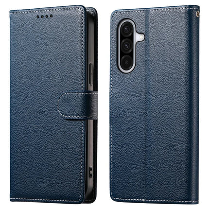 DF-012 For Samsung Galaxy A56 5G / A36 5G Case Litchi Texture Leather Magnetic Clasp Wallet Stand Phone Cover - Dark Blue