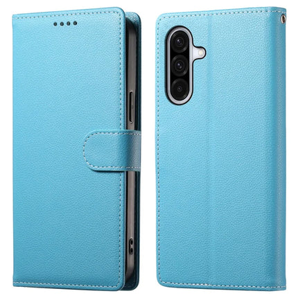 DF-012 For Samsung Galaxy A56 5G / A36 5G Case Litchi Texture Leather Magnetic Clasp Wallet Stand Phone Cover - Sky Blue