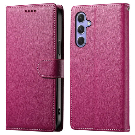 DF-012 For Samsung Galaxy A55 5G Case Litchi Texture Leather Magnetic Clasp Wallet Stand Phone Cover - Rose