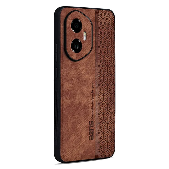 AZNS For Honor 300 Case Protective PU Leather Covered TPU Phone Shell - Brown