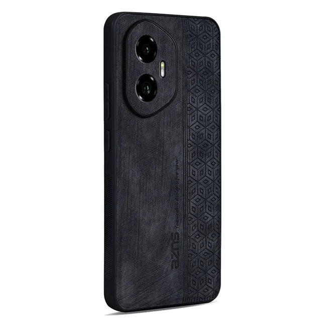 AZNS For Honor 300 Case Protective PU Leather Covered TPU Phone Shell - Black