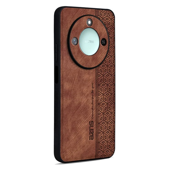AZNS For Honor X60 5G Case Protective PU Leather Covered TPU Phone Shell - Brown