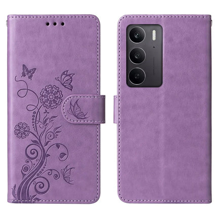 For Realme C75 / 14x 5G Case Butterfly Floral Imprint Wallet Stand Leather Phone Cover - Purple