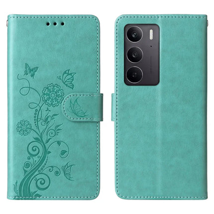 For Realme C75 / 14x 5G Case Butterfly Floral Imprint Wallet Stand Leather Phone Cover - Green
