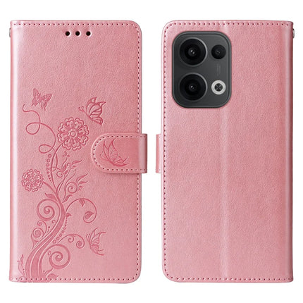 For Oppo Reno13 5G (Global) Case Butterfly Floral Imprint Wallet Stand Leather Phone Cover - Pink