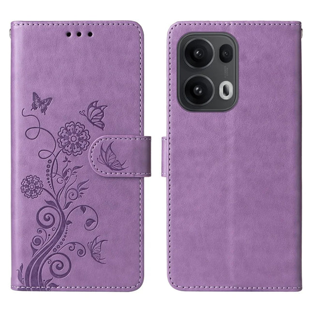 For Oppo Reno13 Pro 5G Case Butterfly Floral Imprint Wallet Stand Leather Phone Cover - Purple