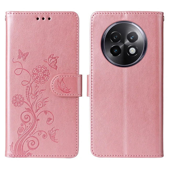 For Realme 13+ 5G / 13 Pro 5G (China) Case Butterfly Floral Imprint Wallet Stand Leather Phone Cover - Pink