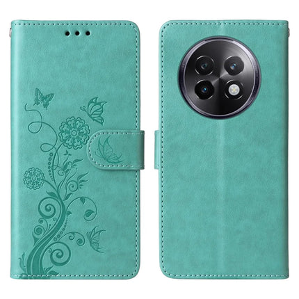 For Realme 13+ 5G / 13 Pro 5G (China) Case Butterfly Floral Imprint Wallet Stand Leather Phone Cover - Green