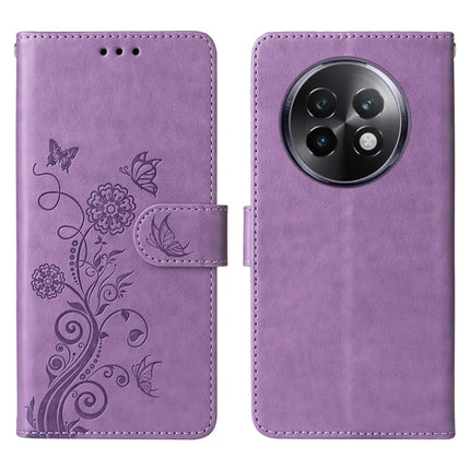 For Realme 13+ 5G / 13 Pro 5G (China) Case Butterfly Floral Imprint Wallet Stand Leather Phone Cover - Purple