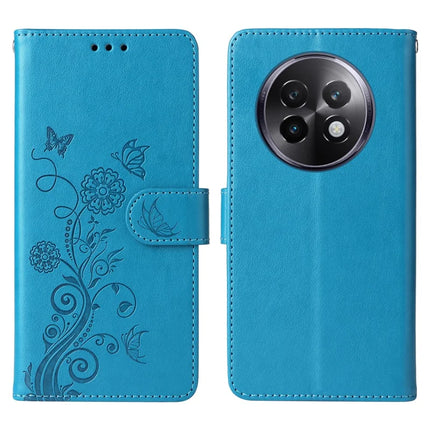 For Realme 13+ 5G / 13 Pro 5G (China) Case Butterfly Floral Imprint Wallet Stand Leather Phone Cover - Blue