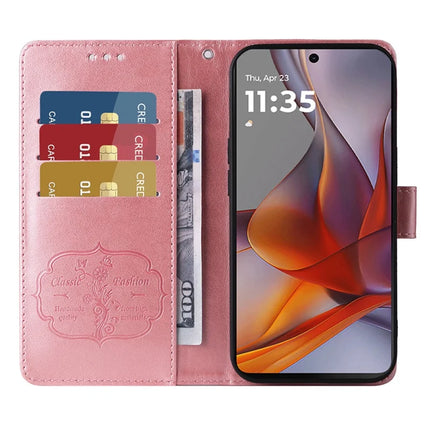 Stand Case for Motorola Moto G04 4G / G24 4G / G04s 4G / E14 4G Butterfly Floral Imprint Wallet Leather Phone Cover