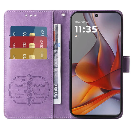 Stand Case for Motorola Moto G04 4G / G24 4G / G04s 4G / E14 4G Butterfly Floral Imprint Wallet Leather Phone Cover