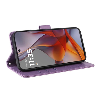 Stand Case for Motorola Moto G04 4G / G24 4G / G04s 4G / E14 4G Butterfly Floral Imprint Wallet Leather Phone Cover