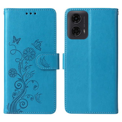 Stand Case for Motorola Moto G04 4G / G24 4G / G04s 4G / E14 4G Butterfly Floral Imprint Wallet Leather Phone Cover - Blue
