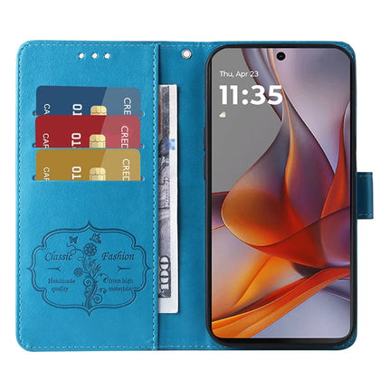 Stand Case for Motorola Moto G04 4G / G24 4G / G04s 4G / E14 4G Butterfly Floral Imprint Wallet Leather Phone Cover