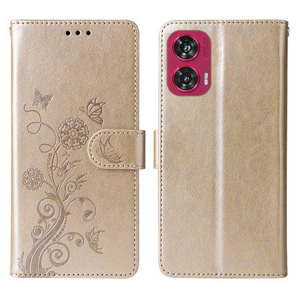 For Motorola Edge 50 Fusion 5G Case Butterfly Floral Imprint Wallet Stand Leather Phone Cover - Gold