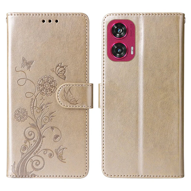 For Motorola Edge 50 Fusion 5G Case Butterfly Floral Imprint Wallet Stand Leather Phone Cover - Gold