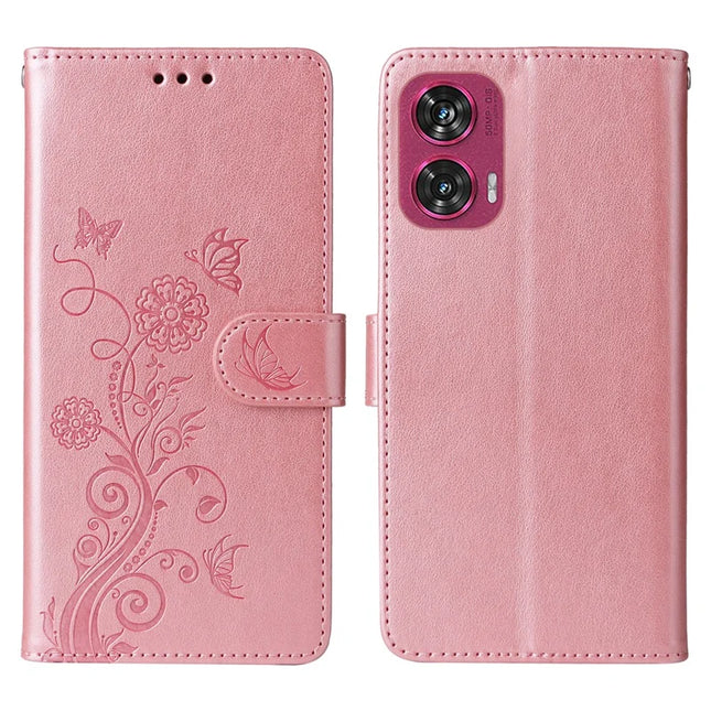 For Motorola Edge 50 Fusion 5G Case Butterfly Floral Imprint Wallet Stand Leather Phone Cover - Pink