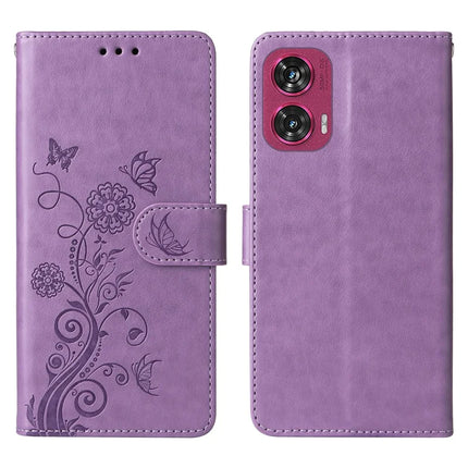 For Motorola Edge 50 Fusion 5G Case Butterfly Floral Imprint Wallet Stand Leather Phone Cover - Purple